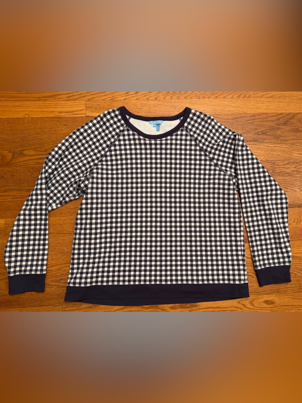 Draper James Gingham Natalie Sweatshirt in Navy & White - XXL